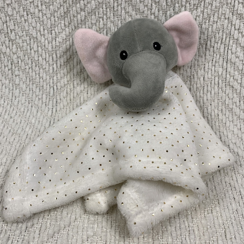 Lila & Jack NY Elephant White‎ Gold Dots Lovey Security Cuddle Baby Blanket 12"